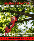 Heavy Duty 4 In 1 Cordless Pole Saw And 8 Inch Electric Chainsaw With Badass Pruning Shears Plus Two Long Lasting Batteries For Tough Outdoor Gardening Tasks in use on tree branch.