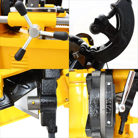 Close-up of Heavy Duty Electric Pipe Threader Machine For Construction 220V 750W showing controls and pipe size adjustments.