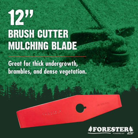 12 Inch Universal Mulching Blade For Weedeater And Brush Cutter Attachment displayed on grass with packaging