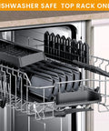 Dishwasher top rack with Workhorse 38 Oz Meal Prep Containers stacked, showcasing microwave freezer dishwasher safe feature.