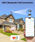 WiFi Weather Station With AI Weatherseed Forecasts Real Time Alerts installed on house roof, app screen displayed.