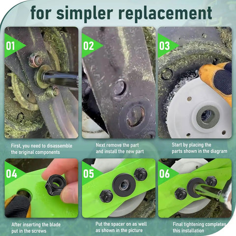 Step-by-step guide to install All In One Lawn Mower Blade Replacement Kit With Fan Bolts Nuts And Washers for 21 Inch Mowers.