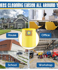 Collage of house, office, school, and workshop with yellow 12 Pack 10 To 14 Gallon Vacuum Bags For Wet Dry Vacuums in center.