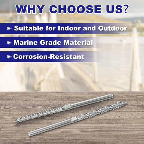 Left And Right Handed One Eighth Inch Cable Swage Lag Screws T316 Stainless Deck Railing Hardware For Wood Posts on table
