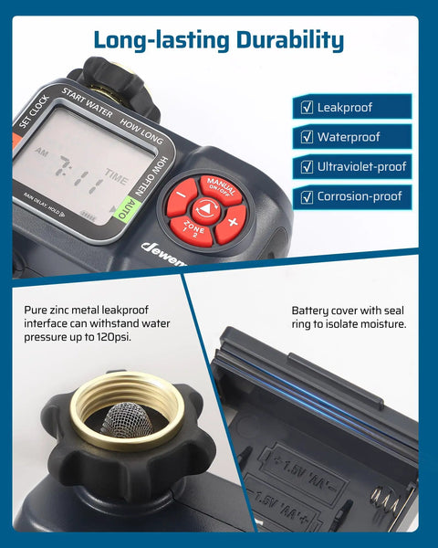 Two Zone Hose Timer With Rain Delay And Manual Watering Programmable Sprinkler Timer with LCD display and durable features