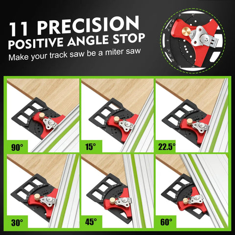 Image of Heavy Duty Track Saw Square With Quick Positive Angle Stops showing adjustable angle settings for miter cuts.