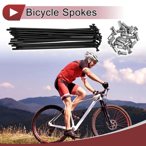 20 Pack 12G Bicycle Spokes 130mm Carbon Steel Black Set For Wheel Repair And Wheel Build Projects Durable Black Finish Ready For High Tension Replacement with cyclist in mountains