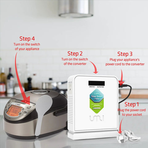 Heavy Duty 2400W Step Down Voltage Converter For US To Europe Use 220V To 110V Power Transformer with rice cooker