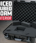 Open Titan Series Waterproof Utility Case With Diced Foam Insert showing pluck and pull foam interior, IP67 dustproof gear box.