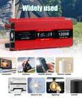Heavy Duty 1200W Car Power Inverter Cranks Out DC 12V To 110V AC With Tough Steel Shell And Crisp LCD Display Panel for camping use.