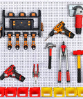 Wall Mounted Power Tool Organizer Rack With Battery Holder And Four Drill Slots, Heavy Duty Metal Storage Shelf