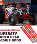 64 Inch Maverick X3 Rear Radius Rods Beefed Up Upgrade Kit Heavy Duty Red Steel Straight Arms For Maximum Ground Clearance And Stability Bolt On Fit For 2017 To 2023 X3 Turbo Turbo R RR MAX 6 Piece Set on Maverick X3