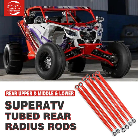 64 Inch Maverick X3 Rear Radius Rods Beefed Up Upgrade Kit Heavy Duty Red Steel Straight Arms For Maximum Ground Clearance And Stability Bolt On Fit For 2017 To 2023 X3 Turbo Turbo R RR MAX 6 Piece Set on Maverick X3