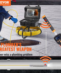 Sewer Inspection Camera Pro Grade With 512Hz Locator, 165 Feet Cable, 9 Inch LCD Screen, DVR Function, IP68 Waterproof Camera With 12 Adjustable LEDs, 16GB SD Card, Perfect For Home Plumbing, Ducts, And Pipe Runs. Plumber using camera and locator to inspect drain pipe