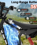 Kids Electric Dirt Bike With 700W Peak Power And Three Speed Modes Rides Up To 15.5 MPH On Mixed Terrain For Real Dirt Bike Feel And About 13.7 Mile Range In Bright Red, 36V battery detail