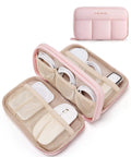 Open Electronics Organizer Travel Case For Cords Chargers Cables And Small Tech Gear Dual Layer Pouch With Fluffy Quilted Pink Finish