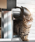 All Aluminum Pet Door For Wall Built Tough With A Heavy Duty Reinforced Frame Legit Magnetic Flaps And Smooth Telescoping Tunnel That Installs Without A Sweat Keeping Small Cats And Dogs Up To Twenty Two Pounds Secure with a cat peeking through.