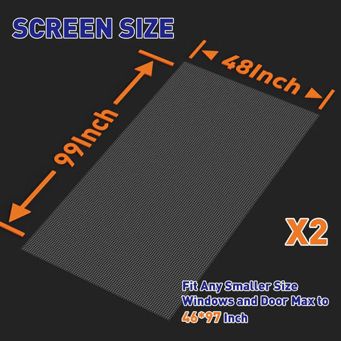 Pet Resistant Window Screen Replacement Mesh 48W X 99L 2 Pack Durable Polyester DIY Repair Kit