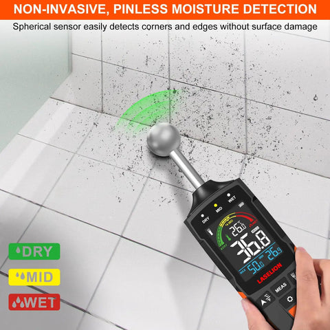 Pinless Moisture Meter With Ball Probe For Non Destructive Area Scans On Wood Walls And Construction Materials, DIY Friendly