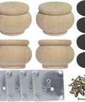 Real Deal Solid Hardwood 2 Inch Round Bun Feet For Furniture Upgrades And DIY Repairs Includes Mounting Plates With Screws Set Of Four