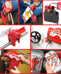 Lockout Tagout Kit With Top Notch Heavy Duty Padlocks Hasps Breakers And Valve LOTO Tools displayed with safety tags and locks