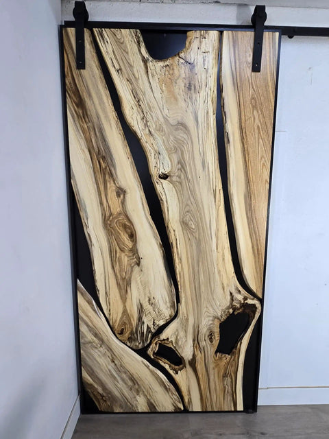 Handcrafted Live Edge Spalted Hackberry Barn Door With Custom Sizing Made To Order In Minnesota Totally One Of A Kind Rustic Modern Wood Door For Hallway Or Entryway