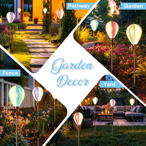 Solar Pathway Lights Outdoor 4 Pack Hot Air Balloon Style Waterproof for Patio Garden Yard Walkway Fence Decor Auto On
