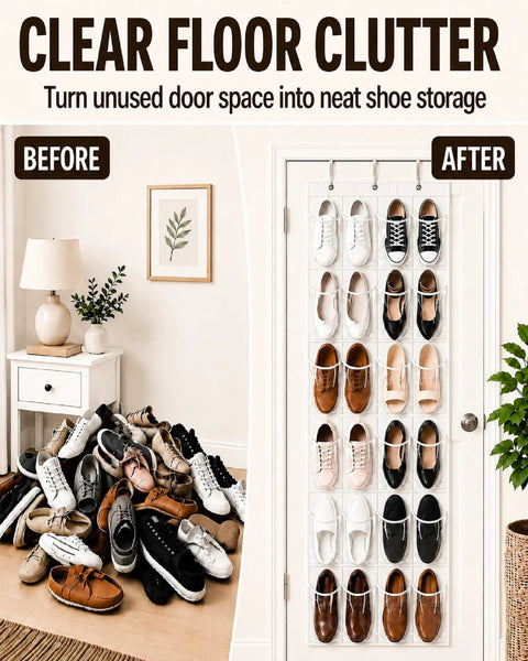 Super Sleek Over The Door Shoe Organizer With Twenty Four Clear Pockets Delivers A Game Changing Space Saving Win For Apartments And Dorms While Keeping Floors Totally Clutter Free
