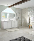 Modern bathroom with vanity, freestanding tub, and wall-mounted Townsend 24 Inch Double Towel Bar In Polished Chrome For A Sturdy No Fuss Wall Mount That Delivers A Seamless Look With Concealed Mounting And Durable Metal Build Perfect For Modern Bathrooms