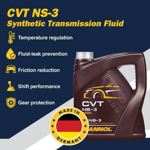 NS3 Synthetic CVT Transmission Fluid For Nissan And Mitsubishi Systems 4L Bottle with temperature regulation and gear protection