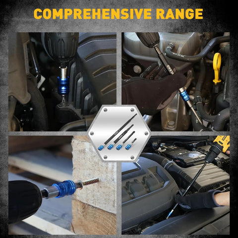 Beefed Up Heavy Duty Drill Bit Extension Set With Magnetic Bit Holder and Aluminum Sleeve Quick Release One Quarter Inch Hex Shank in use