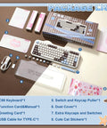 Wireless 98 Key Mechanical Keyboard Offering A Super Cute Cake Inspired Design With Dedicated Numpad Choco Candy Switches Compact Form Factor setup items displayed.