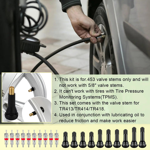 All In One Tire Valve Stem Core Replacement Tool Kit With Quick Change For Cars Trucks And ATVs Includes TR413 TR414 TR418