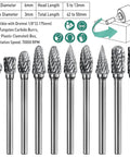 Carbide burr set with 1/8 in shank, 10 pcs, tungsten carbide, Dremel-compatible, assorted shapes