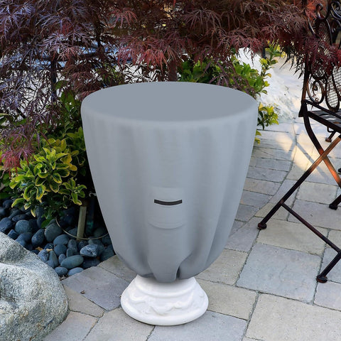 Round Bird Bath Cover With Elastic Edge For A 21 Inch Diameter Basin Beefy 18 Oz PVC Coated Polyester Waterproof And UV Weather Resistant Outdoor Garden Bird Feeder Bowl Cover For Winter And All Season Use Gray covering a fountain