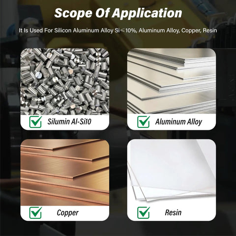 Silumin Al-Si10, Aluminum Alloy, Copper, Resin materials for application with Two Millimeter Carbide Square End Mill for Aluminum Milling
