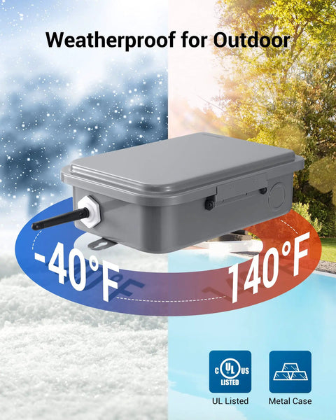Outdoor Smart WiFi Pool Pump Timer Box Hooked Up With Heavy Duty 40A 120 277 VAC 2HP Wireless Controller Weatherproof