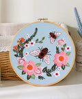 All In One Bee Embroidery Kit For Beginners With Hoop And Thread, 3 Pack Cross Stitch Hand Embroidery Sets showing bee and flower design