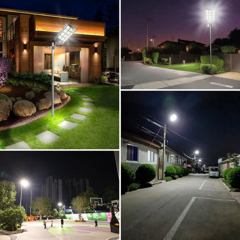 Badass Durable Solar Street Light Waterproof Outside With Next Level Motion Sensor illuminating a garden pathway at night.