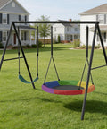 Heavy Duty Swing Set Frame With Stand For Backyard Fun 440 Lb Capacity 3 In 1 Swing Set With Saucer Swing And Belt Swing Adjustable Height