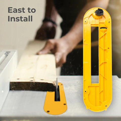 Heavy Duty Dado Throat Plate For 10 Inch Portable Table Saw with wooden board, showing easy installation on table saw.