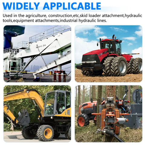 Various industrial and agricultural equipment displaying uses for Heavy Duty Hydraulic Quick Connect Coupler Set 3/8 Inch NPT ISO 7241 A Pioneer Style
