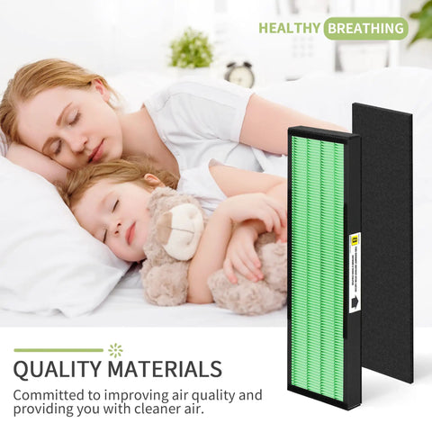 Upgraded HEPA Filter B Replacement for AC4825 Series Air Purifiers Guardian Compatible beside sleeping mother and child