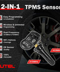 MX Sensor TPMS Sensor Set Of 20 Programmable OE Level 315MHz And 433MHz Press In 2 In 1 For Tire Pressure Monitoring System With Wireless Programming Compatibility TS508 TS608, 2-in-1 sensor on wheel