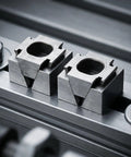 Premium CNC Machining Center Side Clamp With Precision Wedge Stop Block For Milling Operations shown from above on metal surface.