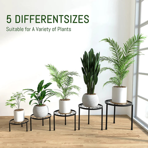 Solid Fit Five Piece Metal Plant Stands For Indoor And Outdoor Layouts Low Profile Flower Pot Racks With Heavy Duty Iron Frame For Houseplants And Patio Vibes