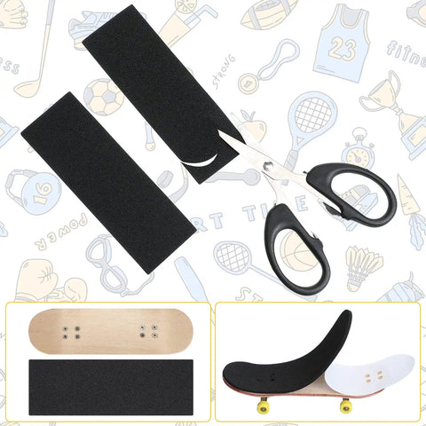 24 Pack Black Fingerboard Foam Grip Tape 110 x 38 x 2 mm Anti Slip Deck Tape for Finger Skateboards with scissors and skateboard decks