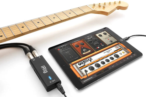 Guitar Audio Interface For iPhone iPad Mac PC With 24 Bit 96 Kilohertz Recording USB C Lightning And USB Cables Quarter Inch Hi Z Input