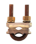 Bronze Ground Clamp Connector With Half Inch U-Bolt For Rod Or Pipe, Silicon Bronze Fasteners, Full-Thread U-Bolt