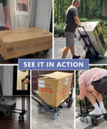3 In 1 Convertible Dolly Cart With Wheels in various scenarios moving boxes and equipment, showing versatility and heavy-duty use.